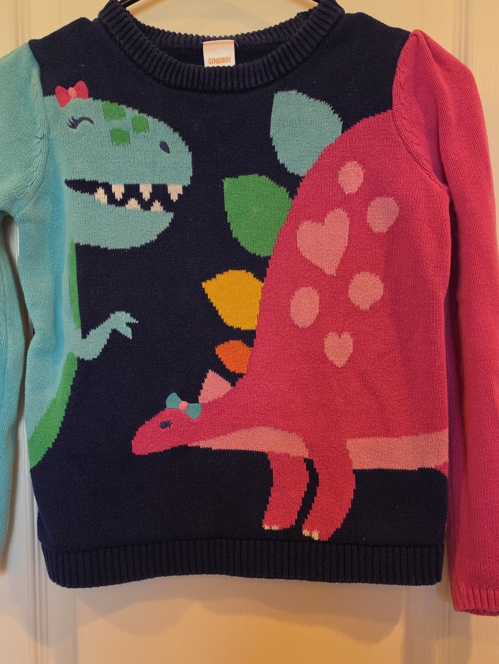 Gymboree, Size 10, Navy and Light Blue Dinosaur Theme Kids Sweater, 3D Sleeve